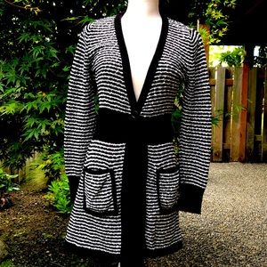 Gently used womens black and white long cardigan